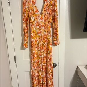AFRM Orange Floral Long Sleeve Dress